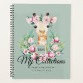 Waterverf GIRAFFE Boho roze bloemen meisjes genaam Planner (Voorkant)