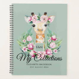 Waterverf GIRAFFE Boho roze bloemen meisjes genaam Planner