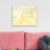 Waterverf Giraffe Butterflies en Blossom Canvas Afdruk (Insitu (Woonkamer))
