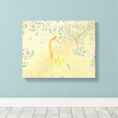 Waterverf Giraffe Butterflies en Blossom Canvas Afdruk (Insitu (Houten vloer))