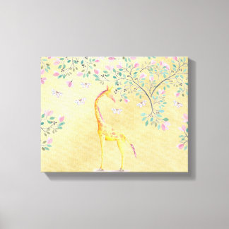 Waterverf Giraffe Butterflies en Blossom Canvas Afdruk