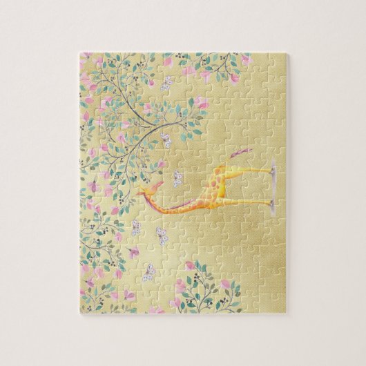 Waterverf Giraffe Butterflies en Blossom Legpuzzel (Verticaal)
