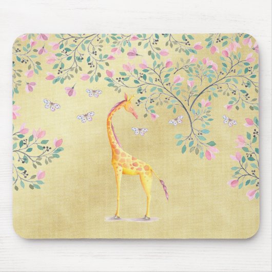 Waterverf Giraffe Butterflies en Blossom Muismat (Voorkant)