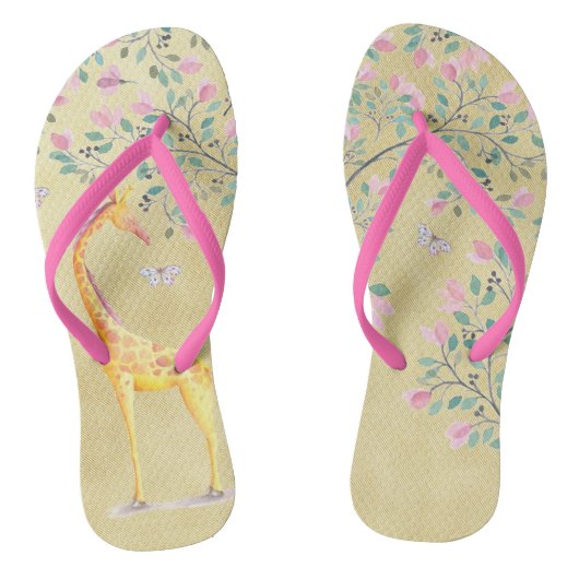 Waterverf Giraffe Butterflies en Blossom Teenslippers (Voetbed)