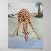 Waterverf Giraffe Drink het Poster van de waterkun (Voorkant)