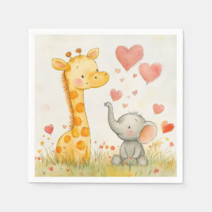 Waterverf Giraffe en olifant Servet