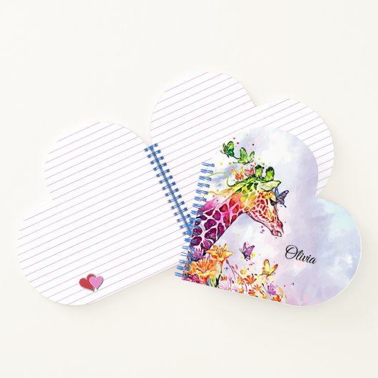 Waterverf Giraffe en Vlinders Notitieboek (Binnen)