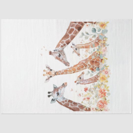 Waterverf Giraffe Familie in Field Decouapge Tissuepapier (Voorkant)