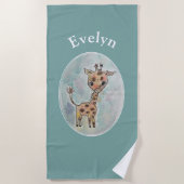Waterverf Giraffe Gepersonaliseerd Boho Strandlaken (Voorkant)