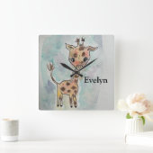 Waterverf Giraffe Handtekening Vierkante Klok (Huis)
