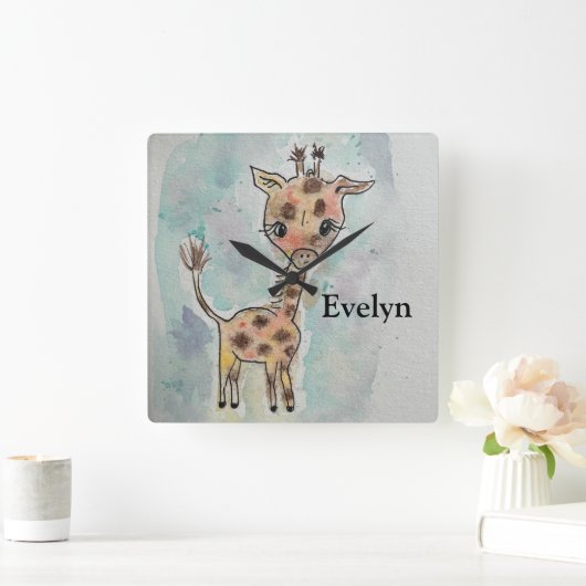 Waterverf Giraffe Handtekening Vierkante Klok (Huis)