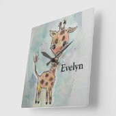 Waterverf Giraffe Handtekening Vierkante Klok (Hoek)