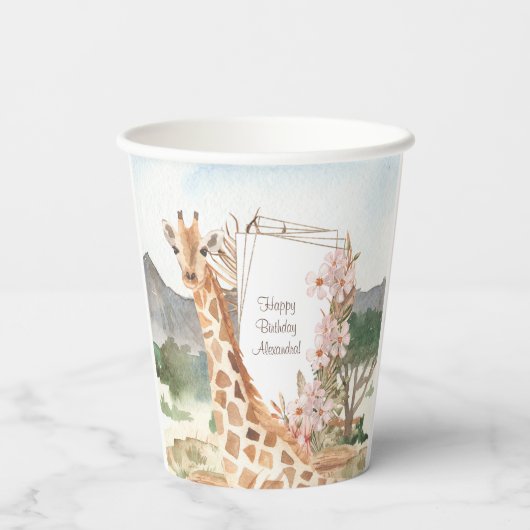 Waterverf Giraffe in de Afrikaanse Savannah Birthd Papieren Bekers (Achterkant)