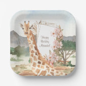 Waterverf Giraffe in de Afrikaanse Savannah Birthd Papieren Bordje (Voorkant)