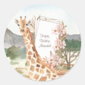 Waterverf Giraffe in de Afrikaanse Savannah Birthd Ronde Sticker (Voorkant)