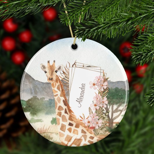 Waterverf Giraffe in de Afrikaanse Savannah Kerstm Keramisch Ornament