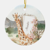 Waterverf Giraffe in de Afrikaanse Savannah Kerstm Keramisch Ornament (Voorkant)