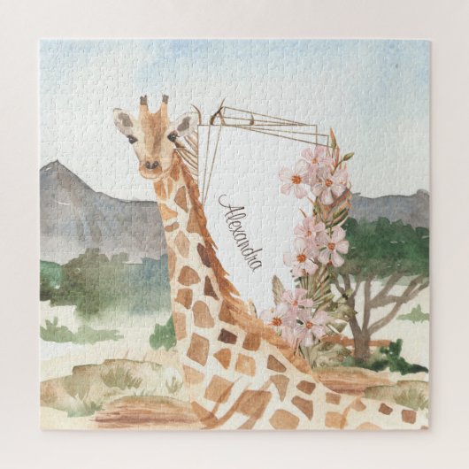 Waterverf Giraffe in de Afrikaanse Savannah Legpuzzel (Verticaal)