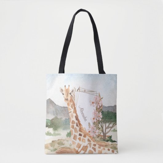 Waterverf Giraffe in de Afrikaanse Savannah Tote Bag (Voorkant)