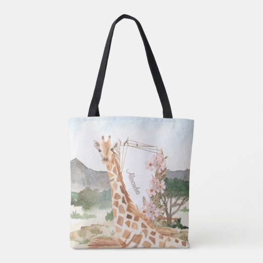 Waterverf Giraffe in de Afrikaanse Savannah Tote Bag (Achterkant)