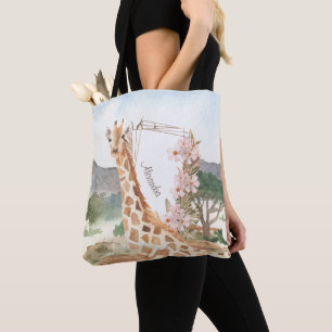 Waterverf Giraffe in de Afrikaanse Savannah Tote Bag