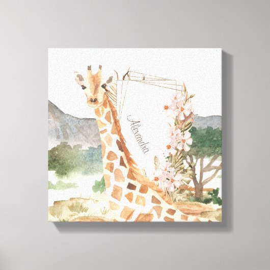 Waterverf Giraffe in de Kinder Afrikaanse Savannah Canvas Afdruk (Voorkant)