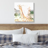 Waterverf Giraffe in de Kinder Afrikaanse Savannah Canvas Afdruk (Insitu (Slaapkamer))