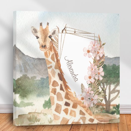Waterverf Giraffe in de Kinder Afrikaanse Savannah Canvas Afdruk