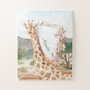 Waterverf Giraffe in de Kinder Afrikaanse Savannah Legpuzzel