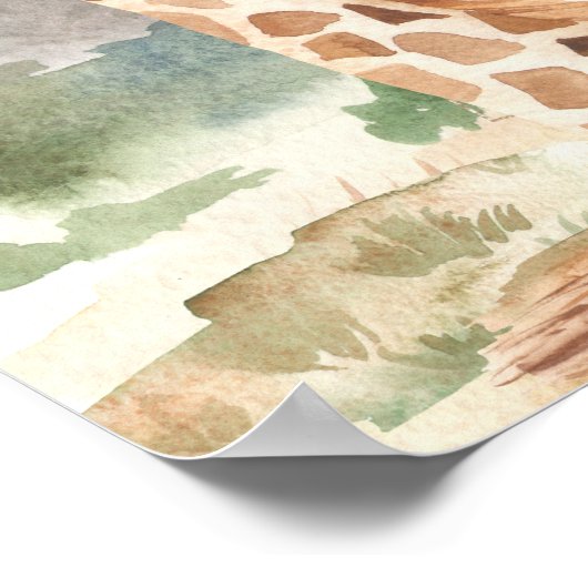 Waterverf Giraffe in de Kinder Afrikaanse Savannah Poster (Hoek)