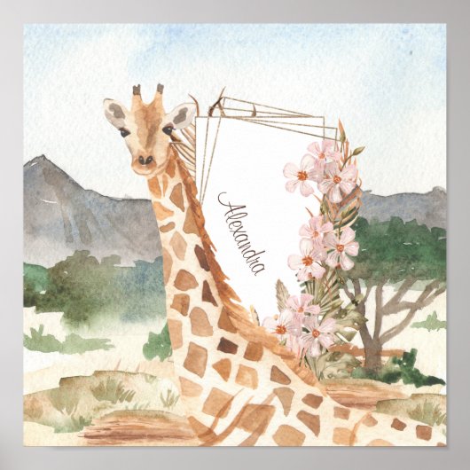 Waterverf Giraffe in de Kinder Afrikaanse Savannah Poster (Voorkant)
