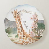 Waterverf Giraffe in de Kinder Afrikaanse Savannah Rond Kussen (Achterkant)
