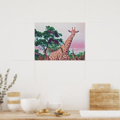 Waterverf Giraffe in Reds Oranje en Groen Poster (Keuken)