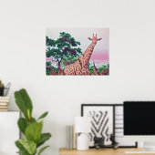 Waterverf Giraffe in Reds Oranje en Groen Poster (Thuiskantoor)