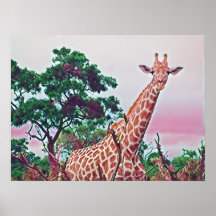 Waterverf Giraffe in Reds Oranje en Groen