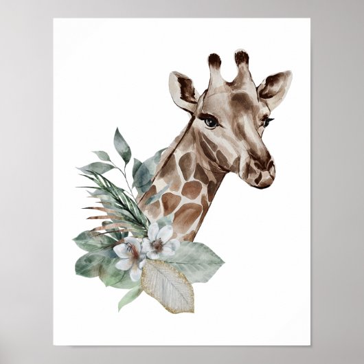 Waterverf Giraffe Jungle Safari Dier Botanisch Poster (Voorkant)