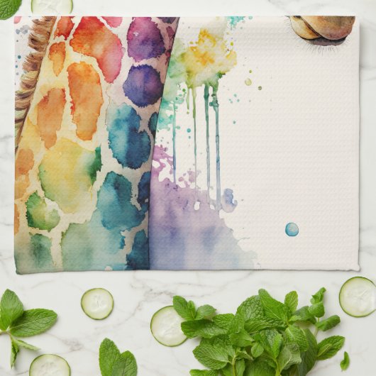 Waterverf Giraffe keukenhanddoek (Gevouwen)