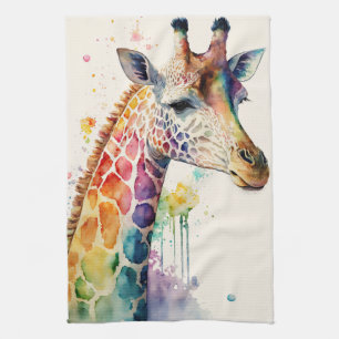 Waterverf Giraffe keukenhanddoek