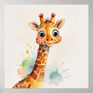 Waterverf Giraffe Kinder kinderkamer schilderij Poster