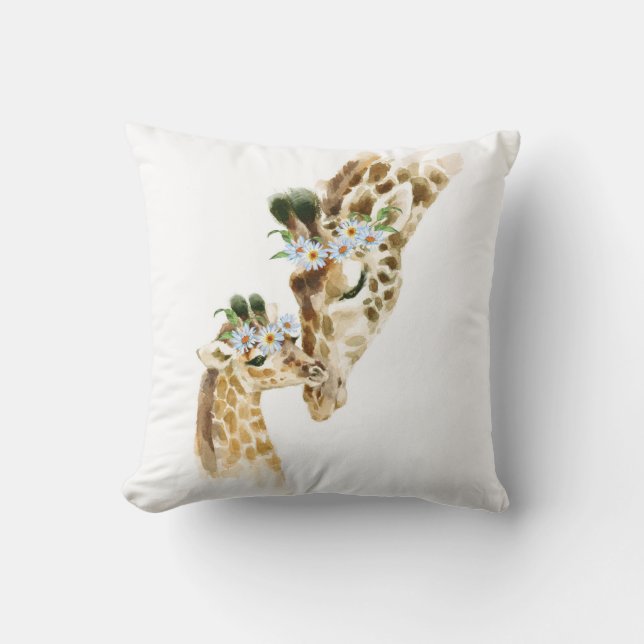 Waterverf, Giraffe, mama en Baby, baby shower, n Kussen (Voorkant)