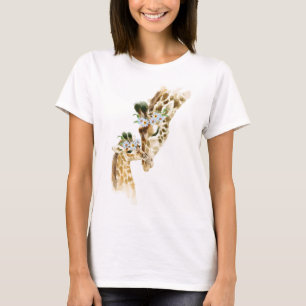 Waterverf, Giraffe, mama en Baby, baby shower, n T-shirt