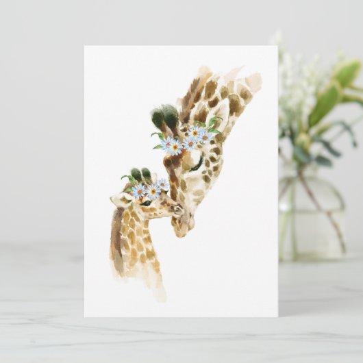 Waterverf Giraffe Mama en Baby Kaart (Staand voorkant)