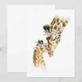 Waterverf Giraffe Mama en Baby Kaart (Voorkant / Achterkant)
