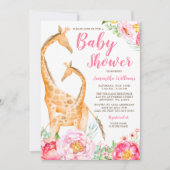 Waterverf Giraffe Meisje Baby Douche Uitnodigingen (Voorkant)