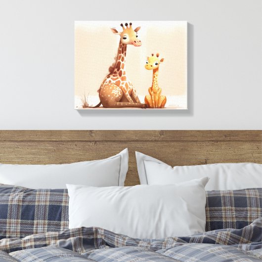 Waterverf Giraffe met Baby Canvas Afdruk (Insitu (Slaapkamer))