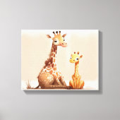 Waterverf Giraffe met Baby Canvas Afdruk (Voorkant)