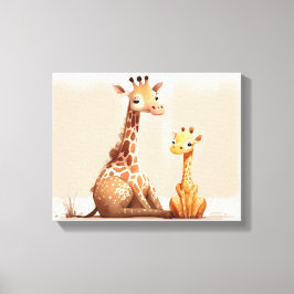 Waterverf Giraffe met Baby Canvas Afdruk
