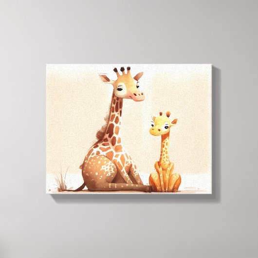 Waterverf Giraffe met Baby Canvas Afdruk (Voorkant)