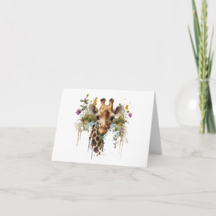 Waterverf Giraffe met Bloemen BLANK Kaart