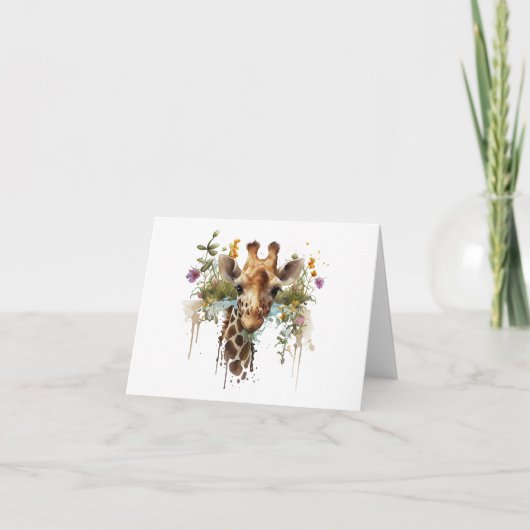 Waterverf Giraffe met Bloemen BLANK Kaart (Voorkant)